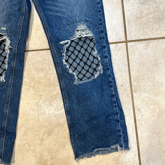 Zara Straight Crop Destroyed Fishnet Jeans 8 - Picture 5 of 7